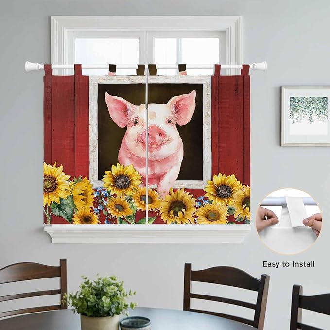 Pigs Sunflowers Bedroom Curtains 63 Inch Length, Window Curtains Tab Top - Image 4