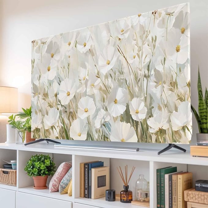 Summer White Gardenia Flower Indoor TV Cover, Elastic TV Screen Protector - Image 6