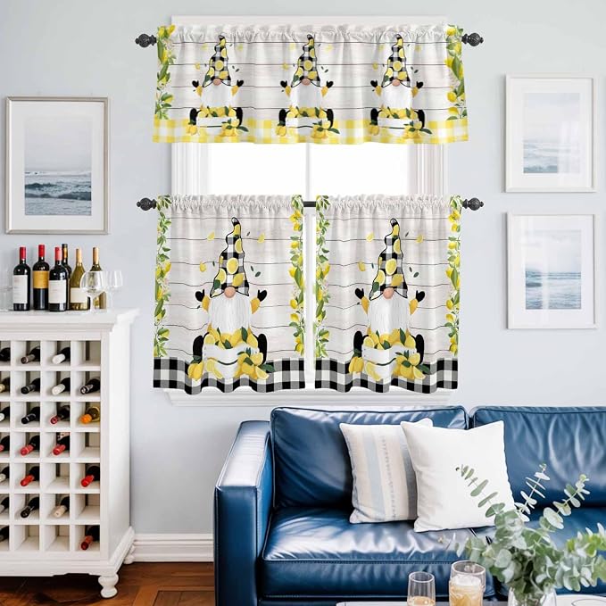 Lemon Gnomes Kitchen Curtains Set 3 Piece - Image 2