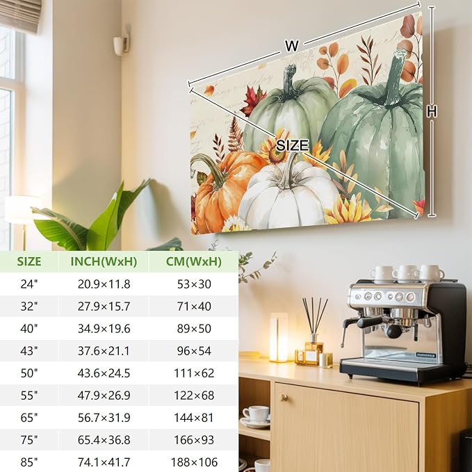 Thanksgiving Pumpkin Fall Eucalyptus Leaf Indoor TV Cover, Elastic TV Screen - Image 4