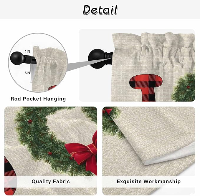 Red Green Christmas Kitchen Tier Curtains 36 Inch Long 2 Panel Set, Rod Pocket - Image 9