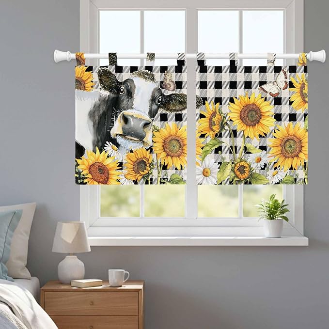 Retro Sunflowers Kitchen Curtains 24 Inch Length, Small Window Curtains Tab Top - Image 9