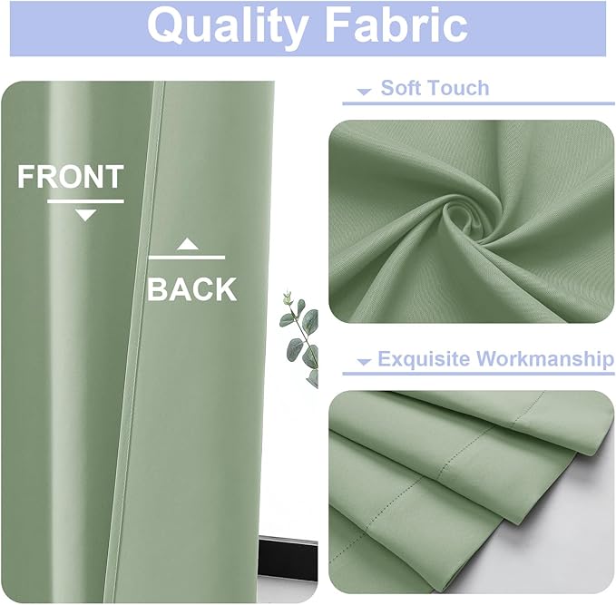 Simplebrand Ava Light Green Short Blackout Curtains for Bedroom 54 Inches Long 2 Panels Set, Solid Thermal Insulated, Energy Saving Window Treatment Curtains Blackout Drapes, W40 x L54 Inch