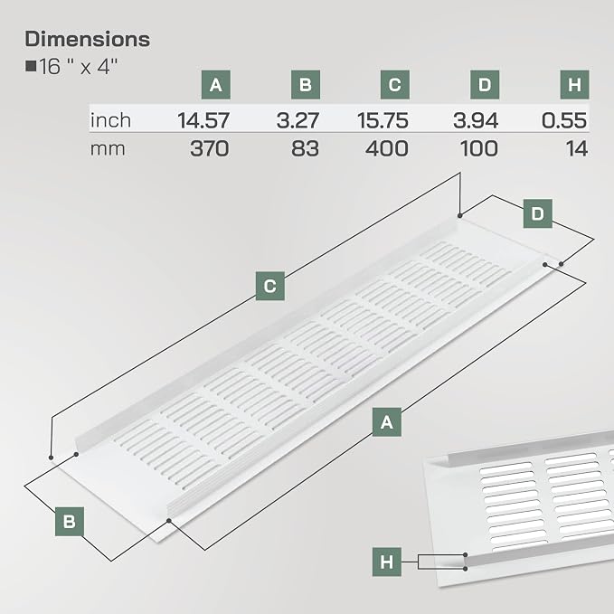 Vent Systems 15.75 x 3.94 Rectangular Door Vent - Image 2