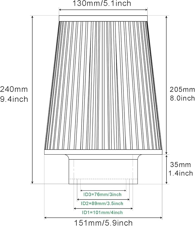 4 inch Cone Intake Filter for Engine Cold Air Inlet 76mm 89mm 101mm Performance - Image 3