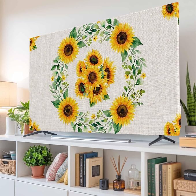 Rustic Sunflower Leaf Wreath Indoor TV Cover, Elastic TV Screen Protector - Image 6