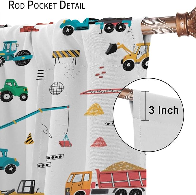 Construction Window Curtains, Kids Cartoon Construction Machines Building Hand - Image 6
