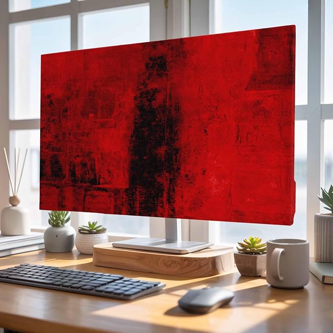 Red Black Mottled Texture Indoor TV Cover, Elastic TV Screen Protector Abstract by Unknown