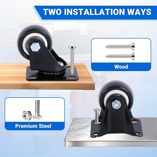 1.5 Inch Fixed and Swivel Casters Set of 4 - Image 7