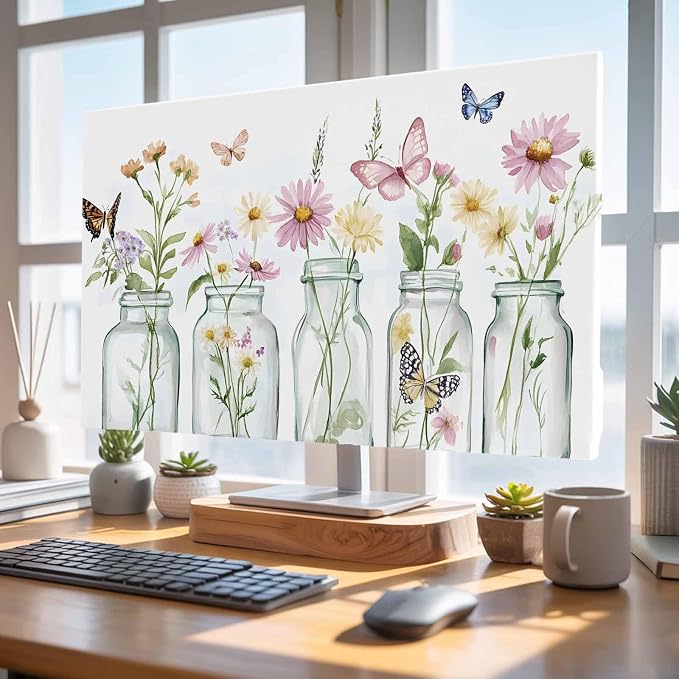 Watercolor Spring Flowers in Vase Indoor TV Cover, Elastic TV Screen Protector - Image 4