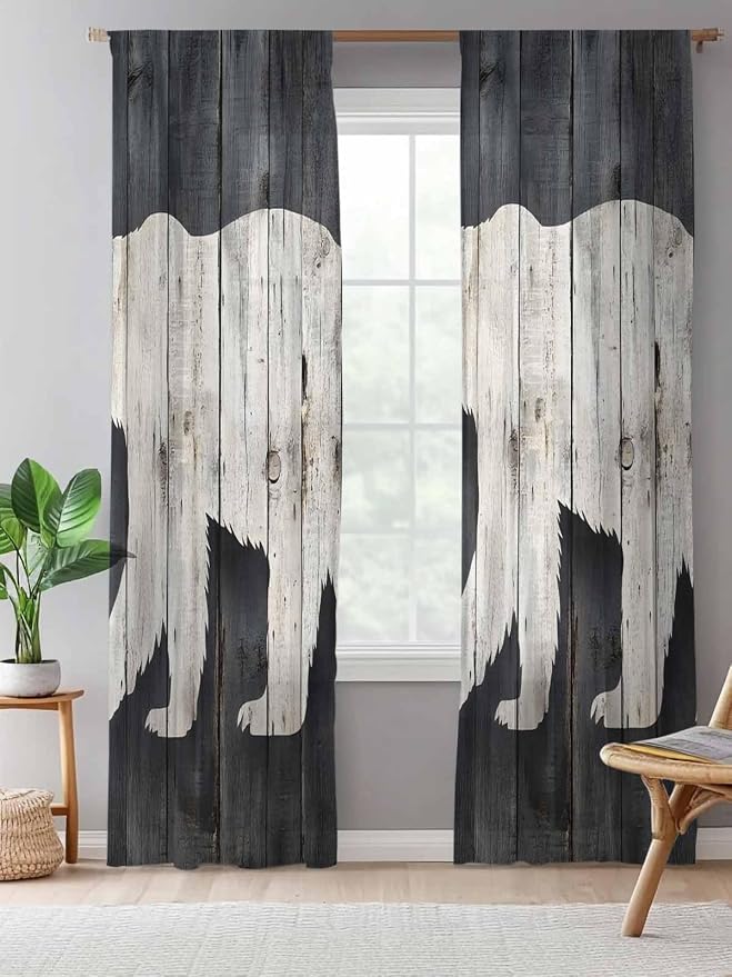 Sheer Curtains 96 Inches Long, Rustic Counrty Vintage Wood Grain Privacy Voile - Image 5