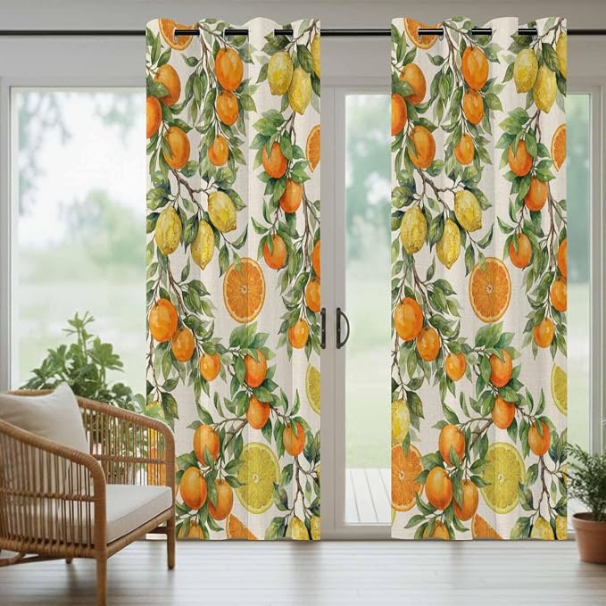 Lemons Yellow Orange Summer Plant Linen Outdoor Curtains - Image 6