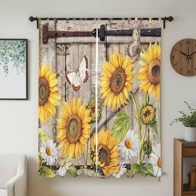 Farmhouse Sunflowers Living Room Curtains 84 Inch Length, Window Curtains Tab - Image 2