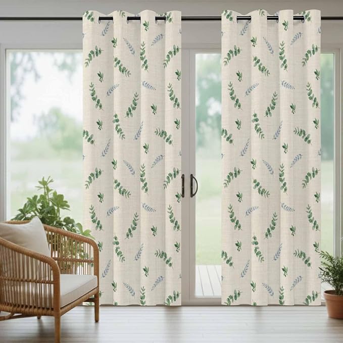 Leaf Outdoor Curtains for Patio Summer Jugal Leaves Pastoral Plant Linen - Image 6