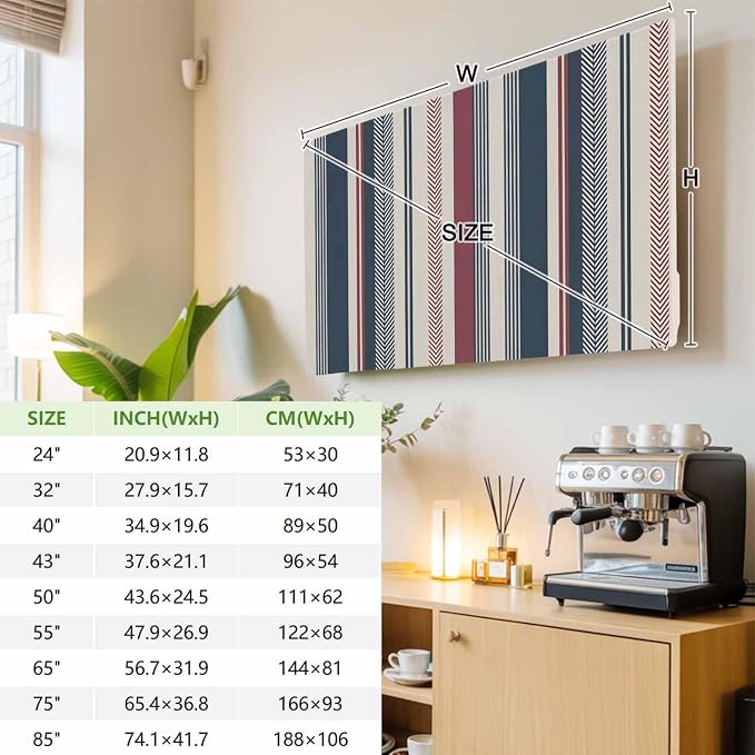 Vintage Blue Red Stripes Indoor TV Cover, Elastic TV Screen Protector Abstract - Image 3