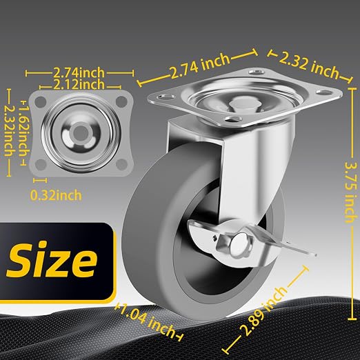 3 Inch Caster Wheels, Casters Set of 4, Heavy Duty Casters - Image 2