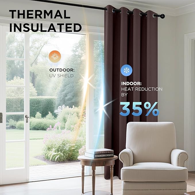 Joydeco Blackout Curtains 72 inches Long 2 Panels Set, Thermal Insulated Long Curtains & Drapes 2 Burg, Room Darkening Grommet Drapes for Bedroom Living Room Windows (W42 x L72 Inch, Chocolate)