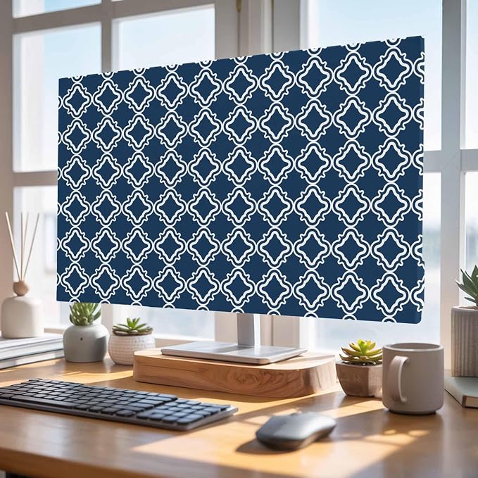 Moroccan Classic Navy Blue Lattice Indoor TV Cover, Elastic TV Screen Protector - Image 4