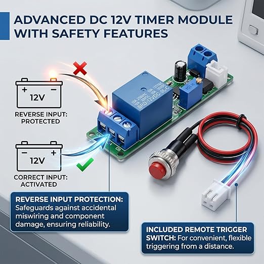 Timer Relay Module, DC 12V Adjustable Timer Delay Turn Off Module Timing Relay - Image 3