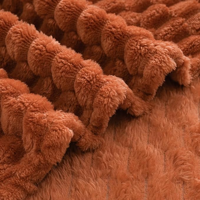 Puncuntex Burnt Orange Throw Blanket 60"×80" inches Fuzzy 3D Jacquard Decorative Flannel Fleece Super Soft Plush Cozy Blanket for Couch Sofa Chair Lightweight