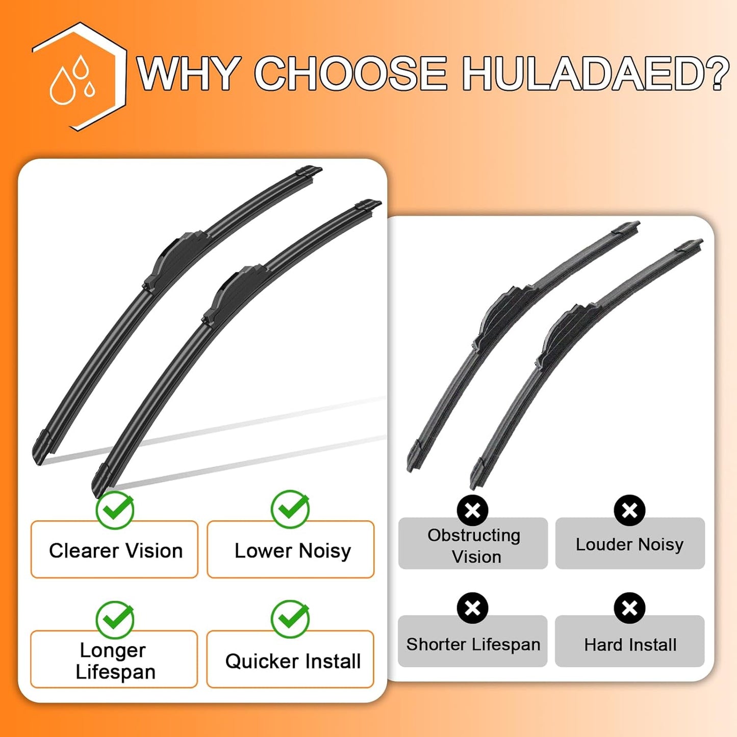 HULADAED® 26'' 20'' 14'' Windshield Wipers Replacement for Acura MDX 2023-2014,Silicone Front Rear Wiper blades for MY Car-All Weather & Quiet(3 PACK)