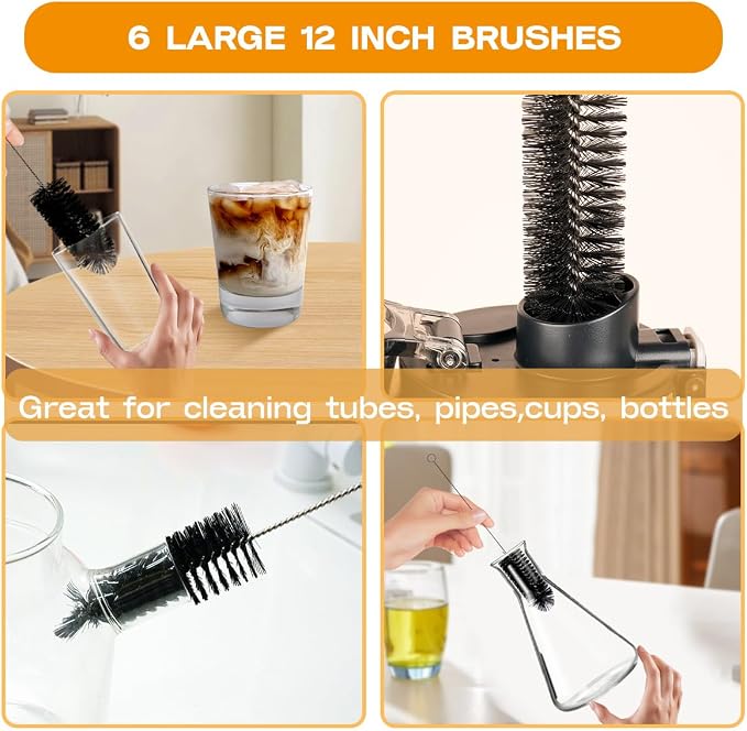 Brush Family Straw Cleaner Brush Set, 6 Piece 12" Long Pipe Tube Bottle Brushes - Image 3