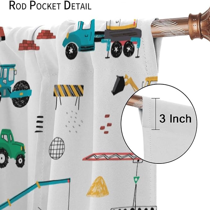 Construction Window Curtains, Kids Cartoon Construction Machines Building Hand - Image 6