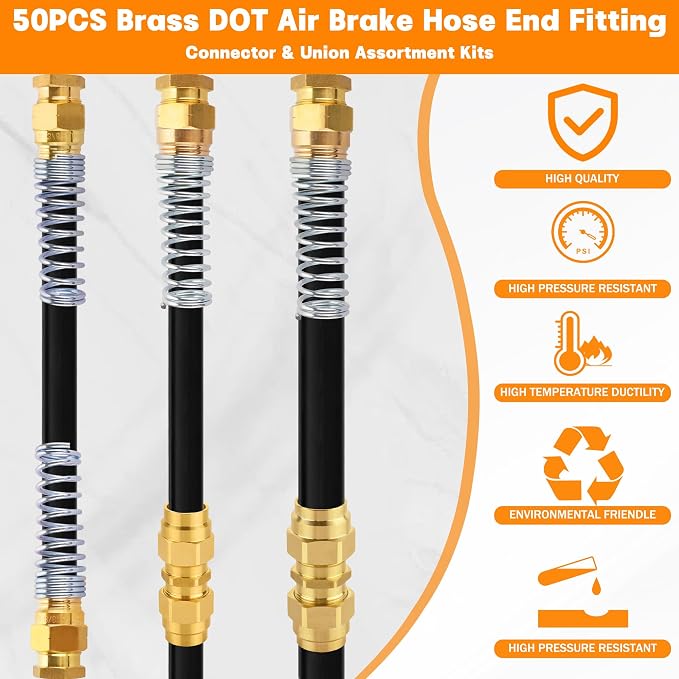 50PCS Brass DOT Air Brake Hose End Fitting Kit, Dazakoot J1402 Air Brake - Image 5