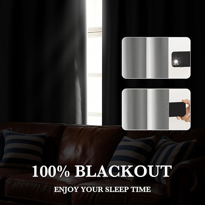 RYB HOME Bedroom Blackout Curtains 72 inches Long, 100% Blackout Thermal Insulated Noise Reducing Curtains for Living Room Nursury, 62 inches Wide by 72 inches Long, Silver Grey