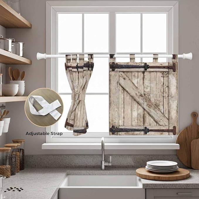 Farmhouse Wood Grain Kitchen Curtains 24 Inch Length, Small Window Curtains Tab - Image 5