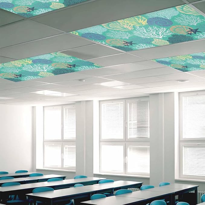 Fluorescent Light Covers for Ceiling Lights Nautical Coastal Ocean Coral - Image 2