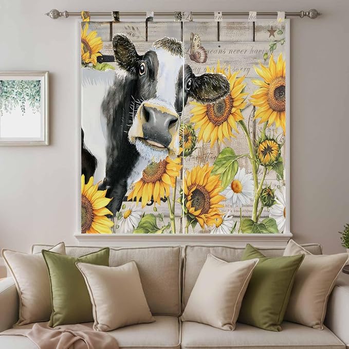 Yellow Sunflowers Bedroom Curtains 72 Inch Length, Window Curtains Tab Top - Image 9