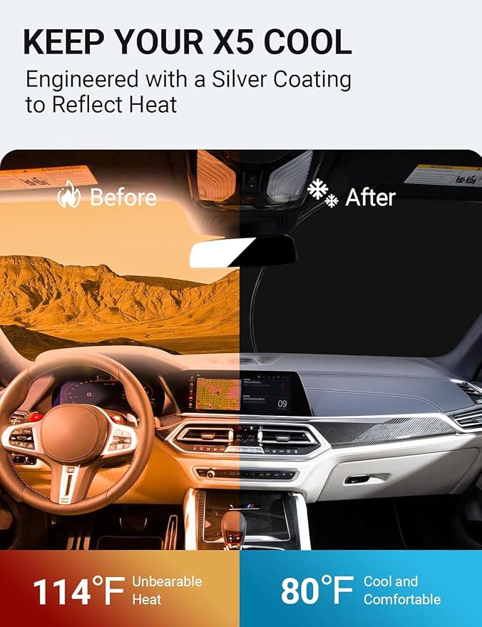 Proadsy Windshield Sun Shade for 2019-2025 2026 BMW X5 M Sport xLine SUV - Image 3