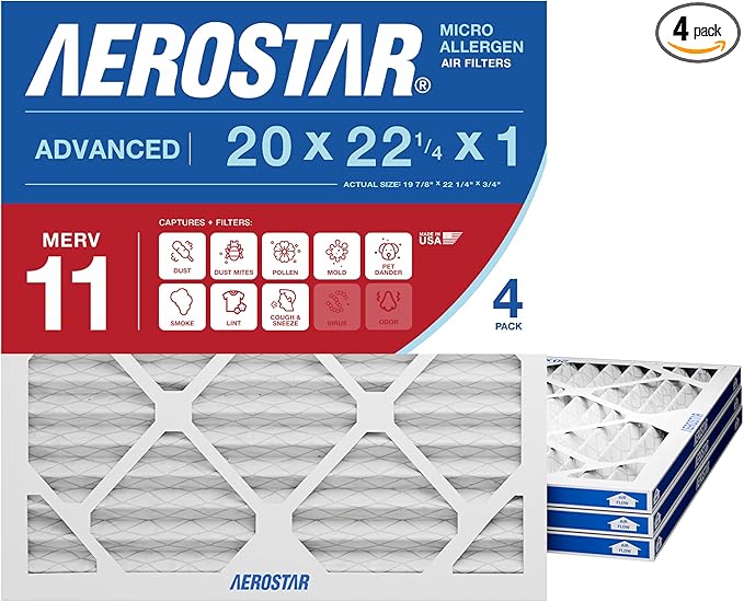 Aerostar 20x22 1/4x1 MERV 11 High Efficiency Pleated Air Filter, Electrostatic by AirFiltersDelivered