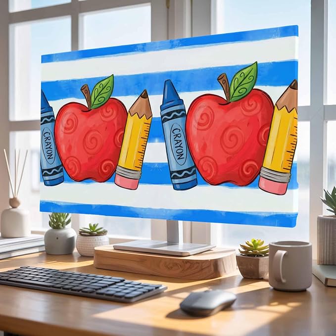 Fruit Apples Pencils Crayons Indoor TV Cover, Elastic TV Screen Protector Blue - Image 4
