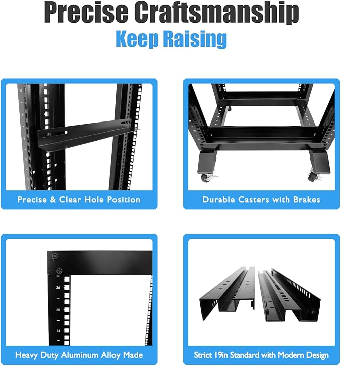RAISING ELECTRONICS 27U 4 Post Open Frame Network Server Rack 19inch Width - Image 4