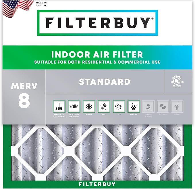 Filterbuy 25x25x4 Air Filter MERV 8 Essential Dust & Allergy Defense, by Filterbuy