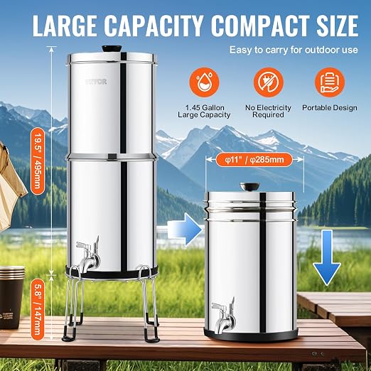 VEVOR Gravity-fed Water Filter System, 2.25G 304 Stainless-Steel Countertop - Image 5