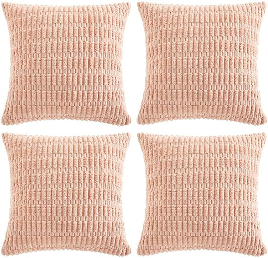 Fancy Homi 4 Packs Boho Pink Decorative Throw Pillow Covers 26x26 Inch for Living Room Couch Bed Sofa, Rustic Modern Farmhouse Home Decor, Soft Plush Corduroy Cute Square Cushion Case 66x66 cm