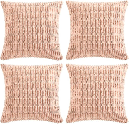 Fancy Homi 4 Packs Boho Pink Decorative Throw Pillow Covers 18x18 Inch for Living Room Couch Bed Sofa, Rustic Modern Farmhouse Home Decor, Soft Plush Corduroy Cute Square Cushion Case 45x45 cm