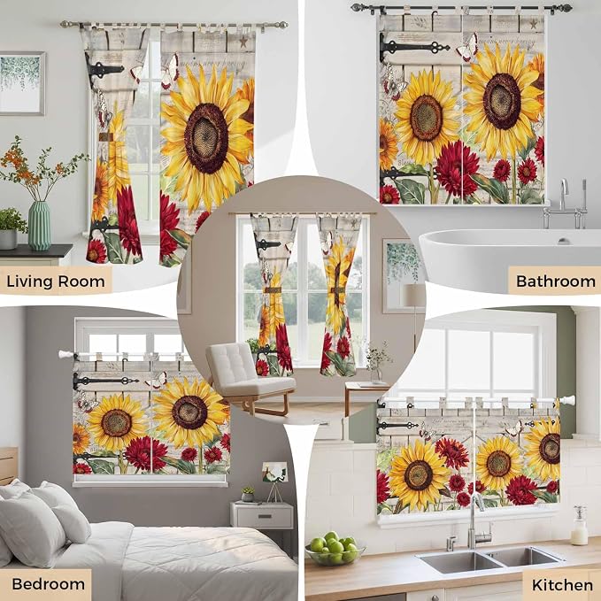 Red Yellow Sunflowers Kitchen Curtains 24 Inch Length, Small Window Curtains - Image 7