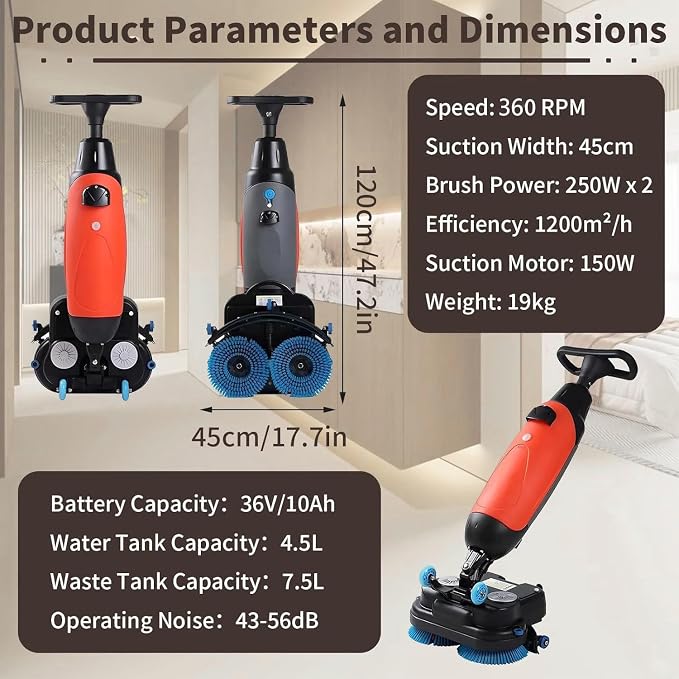 Rechargeable Floor Cleaner and Wet Dry Floor Machine, Dual-Brush Heads - Image 2