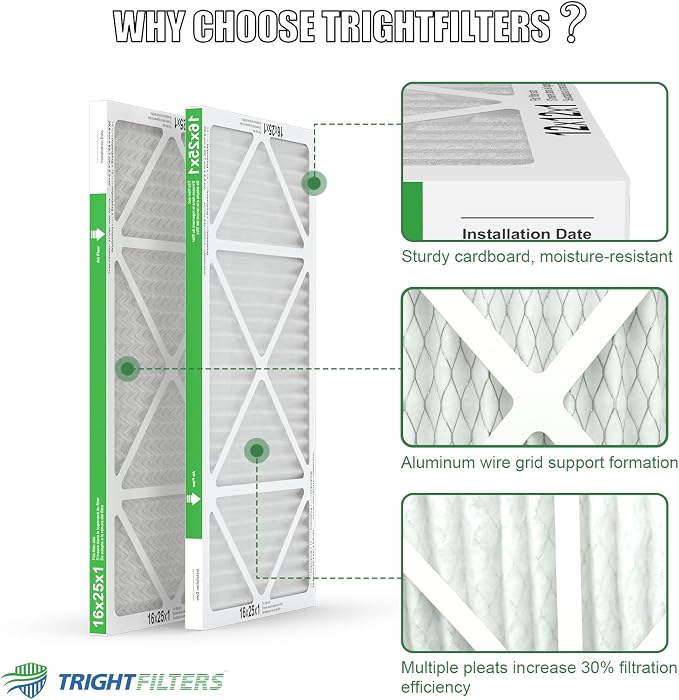 16x25x1 Air Filter 6 Pack, Durable MERV 8 Pleated Home HVAC AC Furnace Filters - Image 4