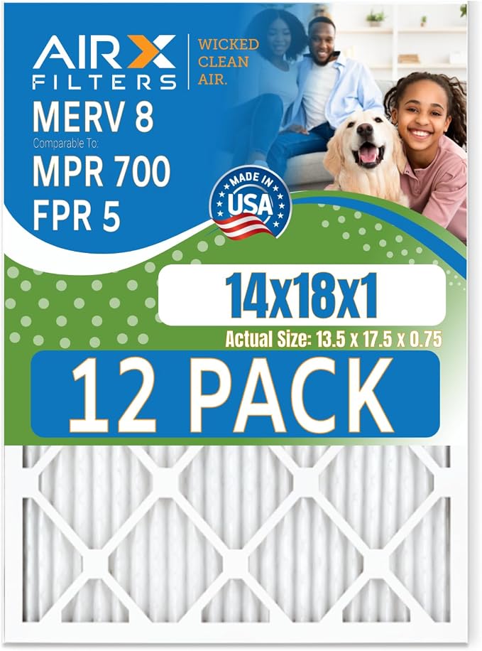 14x18x1 Air Filter MERV 8 Rating, 12 Pack of Furnace Filters Comparable to MPR by AIRXFILTERSWICKEDCLEANAIR
