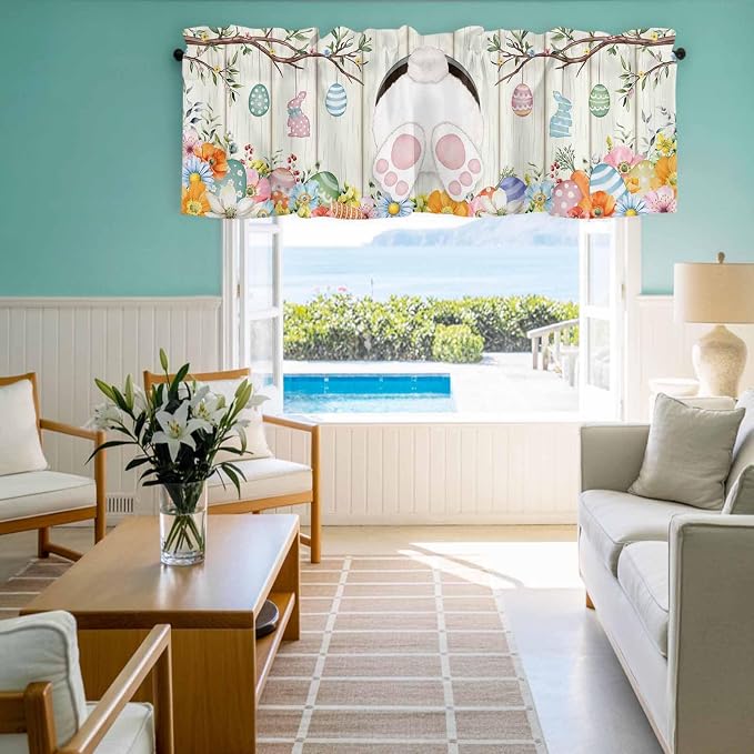 Easter Curtain Valances for Windows, Kitchen Valance Window Treatment, Spring - Image 8