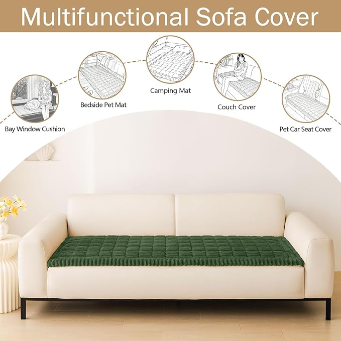 hyha Couch Covers for Dogs Washable, Non Slip Plush Dog Sofa Protectors, Fuzzy Pet Couch Covers for 3 Cushion Sofa Pet Friendly (Dark Green, 27.6" x 88")