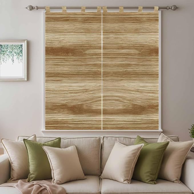 Light Brown Wood Grain Living Room Curtains 84 Inch Length, Window Curtains Tab - Image 9