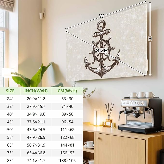 Brown Wooden Boards Anchor Patterns Indoor TV Cover, Elastic TV Screen - Image 3