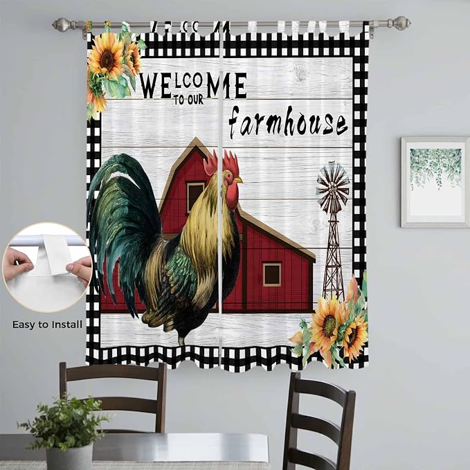 Farmhouse Rooster Living Room Curtains 84 Inch Length, Window Curtains Tab Top - Image 4