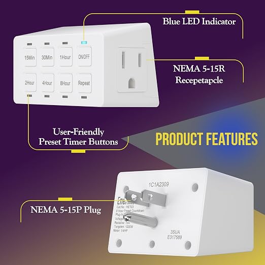 ENERLITES 8-Hour Indoor Countdown Plug-in Timer, UL Listed Timer - Image 4